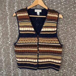 Vintage Adriana Bermani Knit Striped Sweater Vest Cottagecore Women's Large
